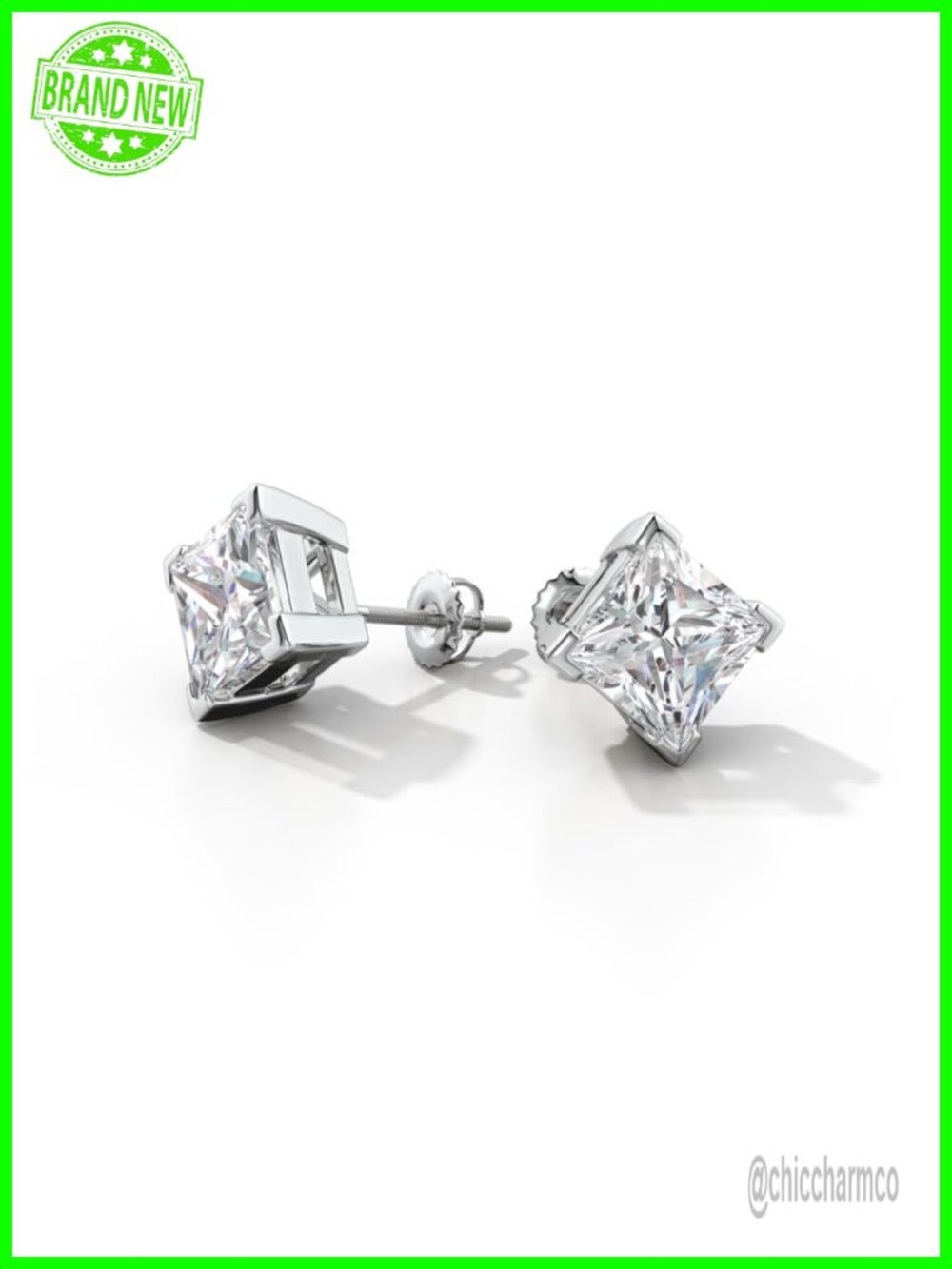 Princess-Cut Lab-Grown Diamond Stud Earrings 14K Solid Gold V-Prong